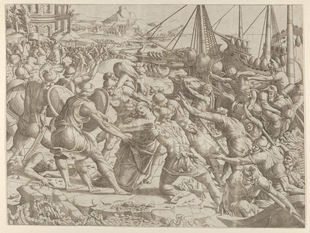 Bortförandet av Helen, 1535-55. av Jean Mignon