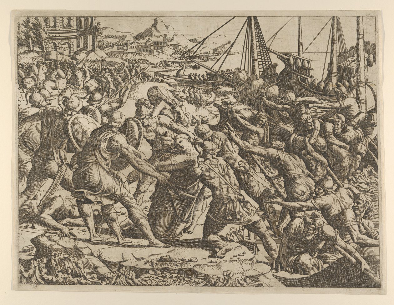 Bortförandet av Helen, 1535-55. av Jean Mignon