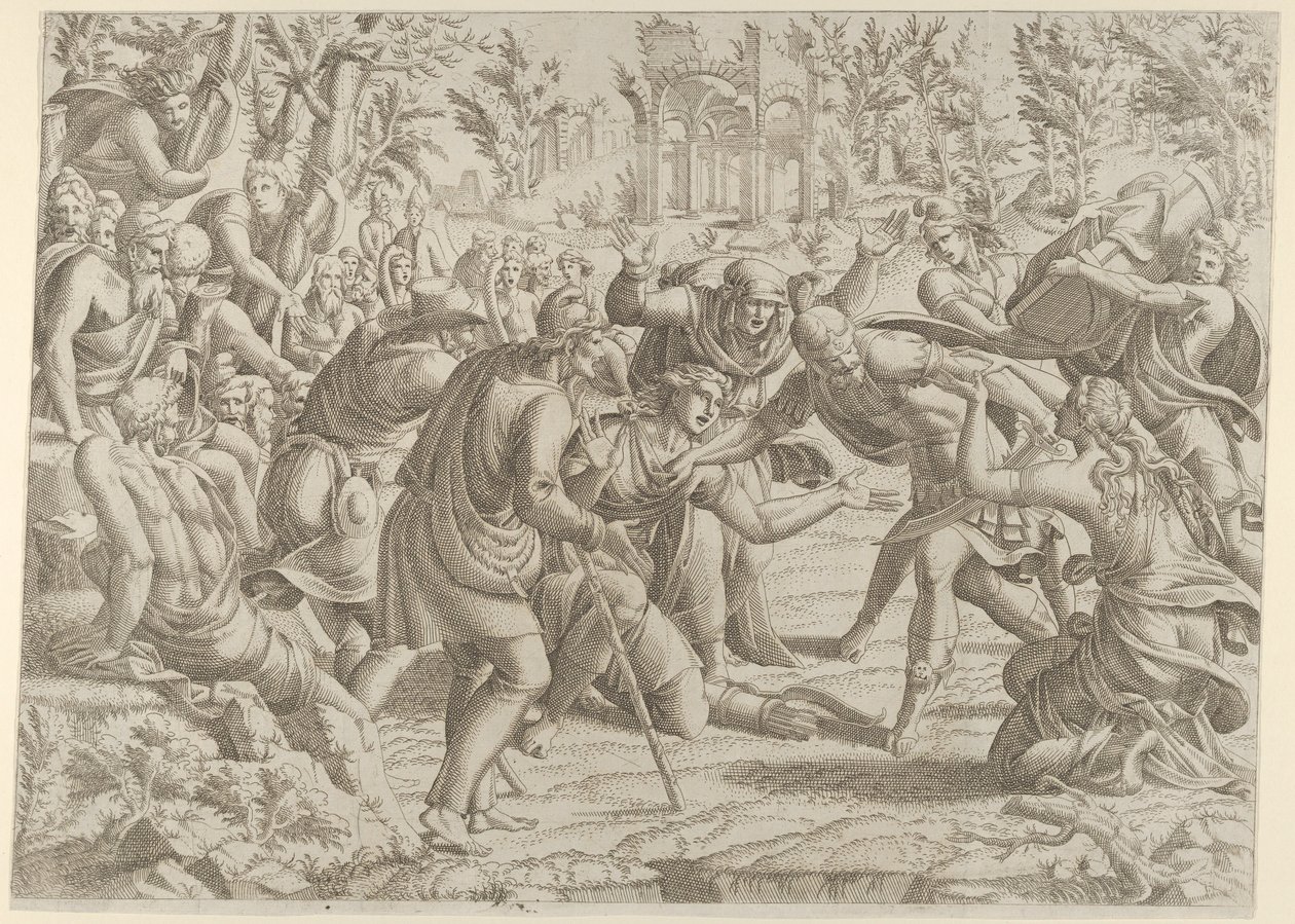 Den förrädiska sinonen fördes in i Trajans läger av herdarna, 1535-55. av Jean Mignon