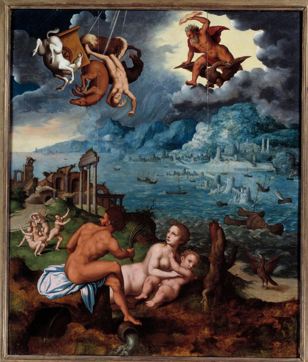 Fallet av Phaeton Phaeton (Phaethon), oförmögen att kontrollera Helios-tanken, träffades av Zeus och föll i Eridanfloden. Målning av Claude Mignon (1535-1555) 1500-talets Rouen, Musee des Beaux Arts av Jean Mignon