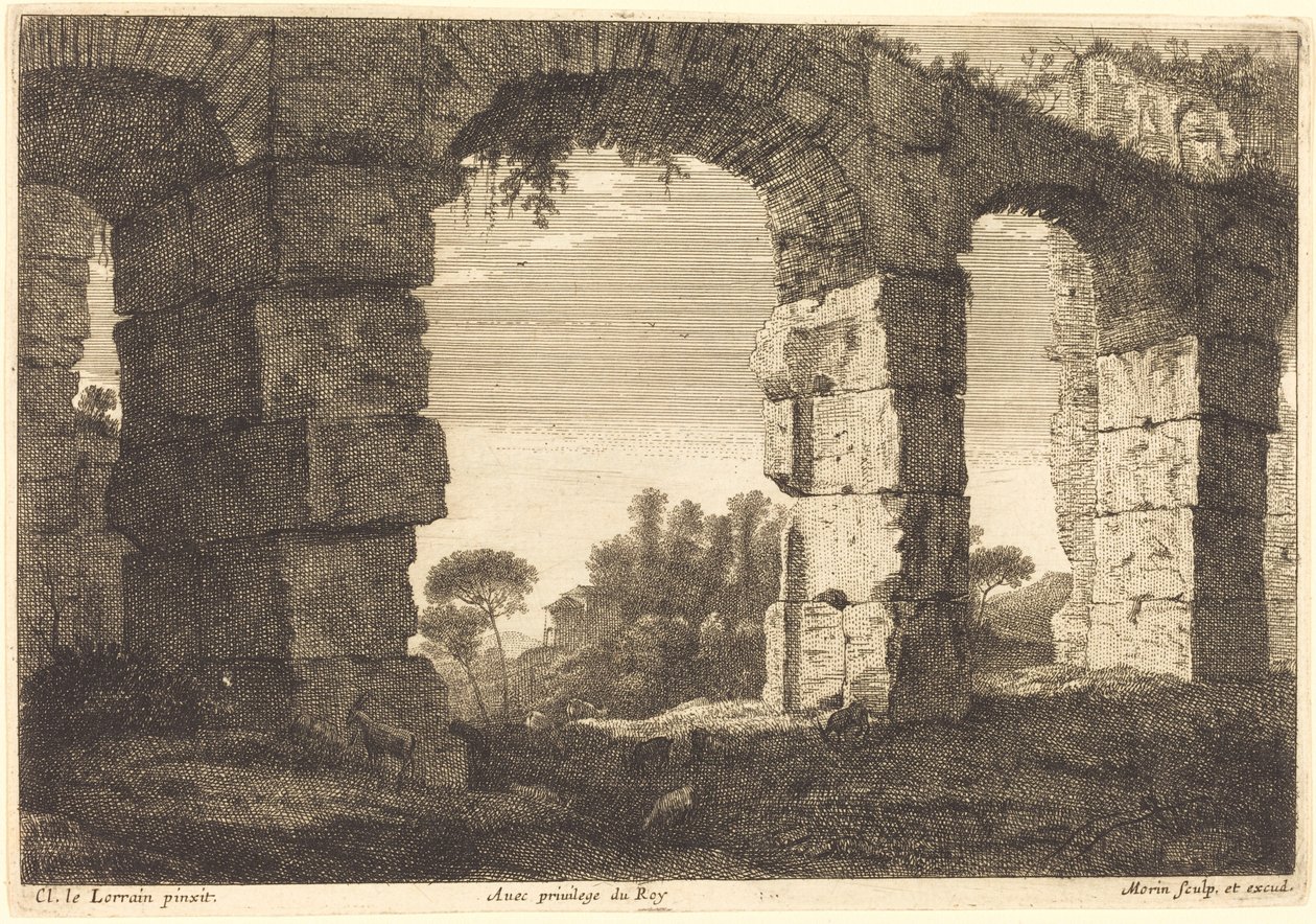 Ruinerna av en akvedukt av Jean Morin after Claude Lorrain