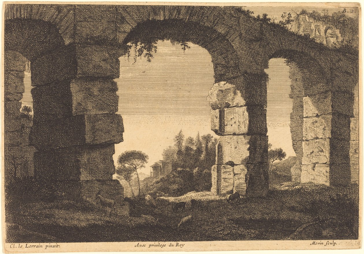 Ruinerna av en akvedukt av Jean Morin after Claude Lorrain
