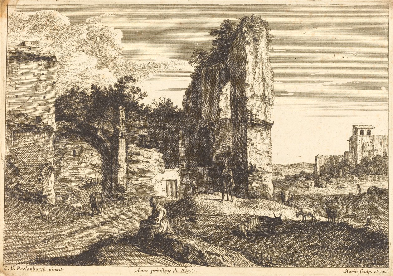 Gammal kvinna sittande av Jean Morin after Cornelis van Poelenburch