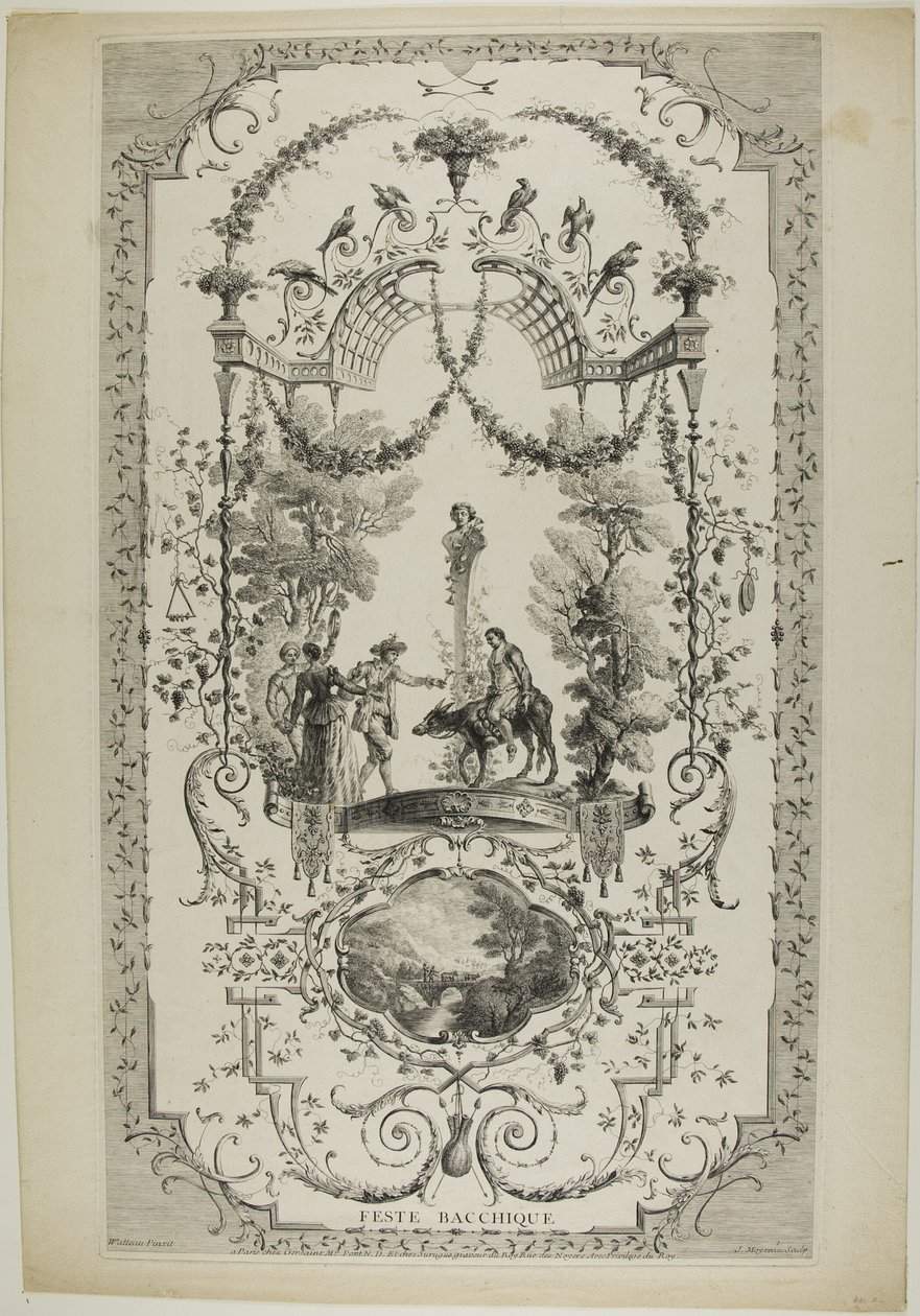 Feste Bacchique, plansch 97 från "The Works of Antoine Watteau av Jean Moyreau