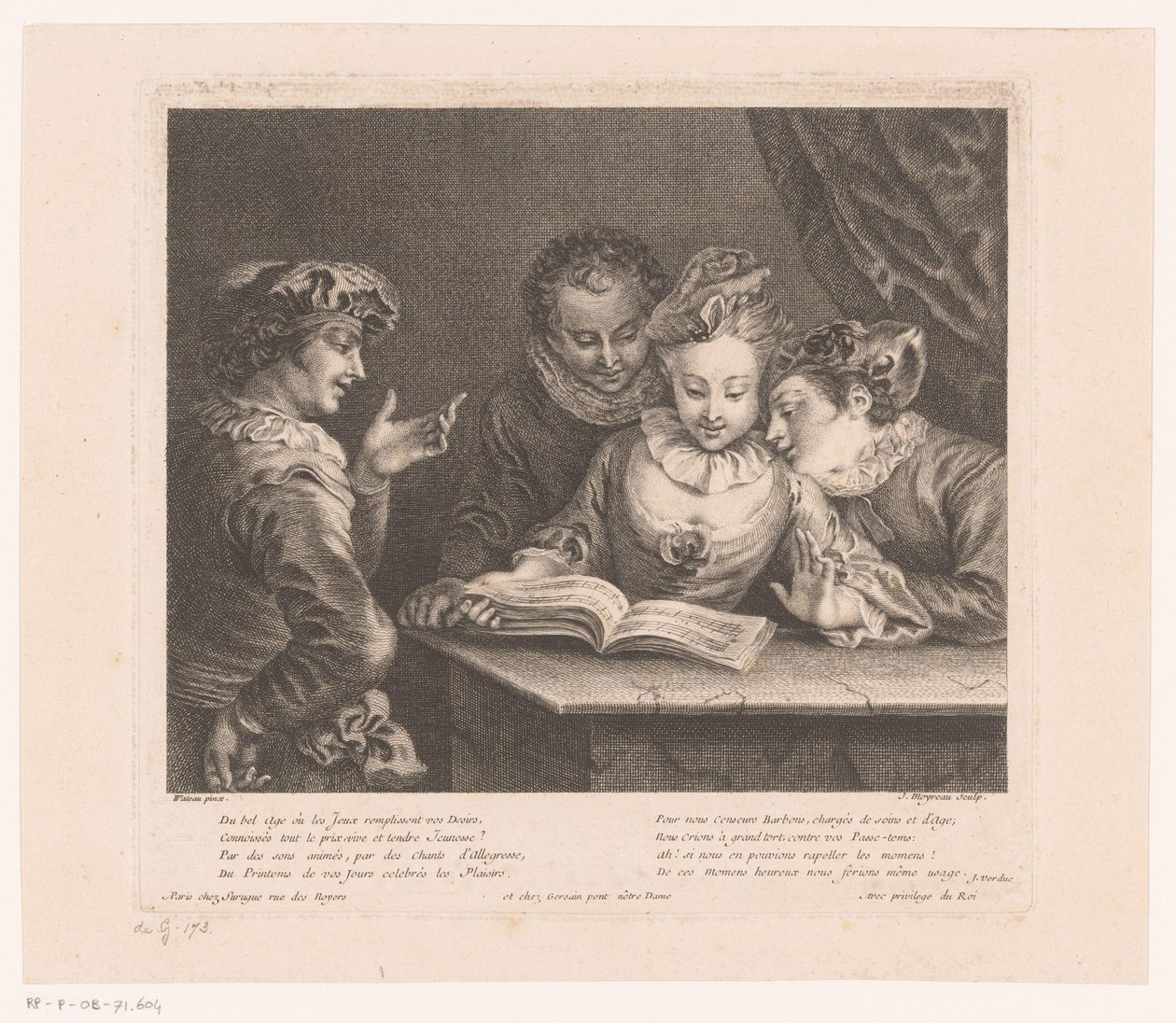 Sjungande ung kvinna och tre unga män vid ett bord Verk av Antoine Watteau (serietitel) L