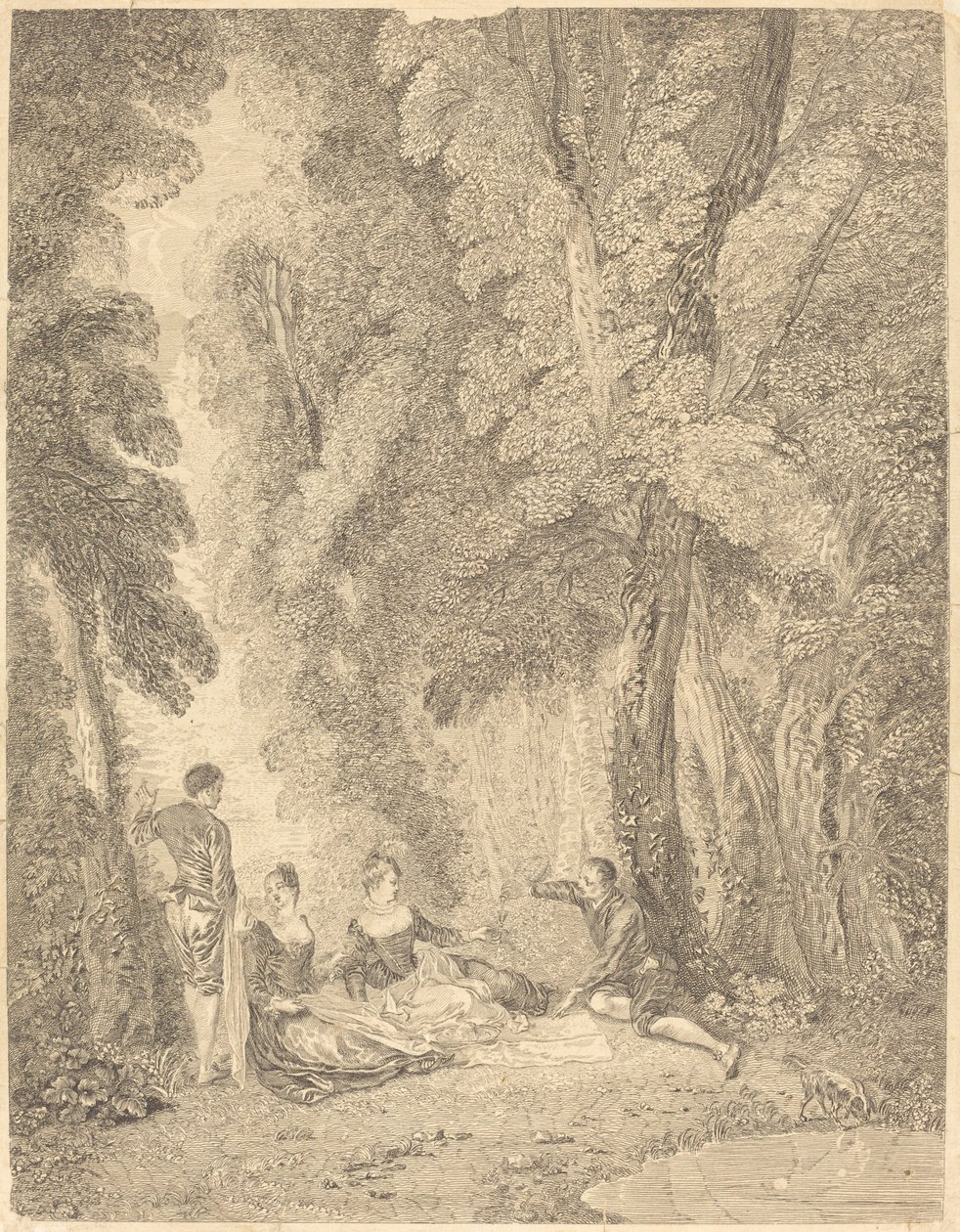 La koalitionen av Jean Moyreau after Antoine Watteau