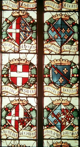 Heraldiska vapen förknippade med Philibert av Savojen, make till givaren Margareta av Österrike av Jean Orquois Jean Brachon Antoine Noisin