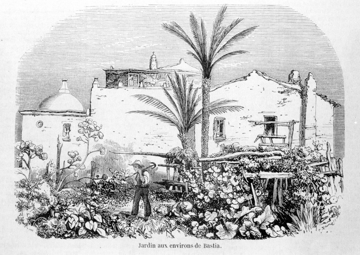 Trädgårdar runt Bastia. Gravyr av Laurens. av Jean Paul Laurens