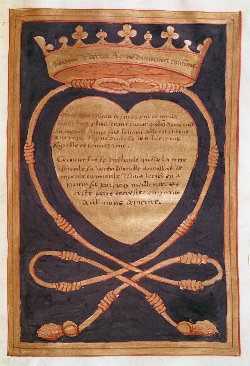 Fol. 61r The Crowned Heart of Courage, från redogörelsen för begravningen av Anne av Bretagne (1477-1514) 1515 av Jean Perreal