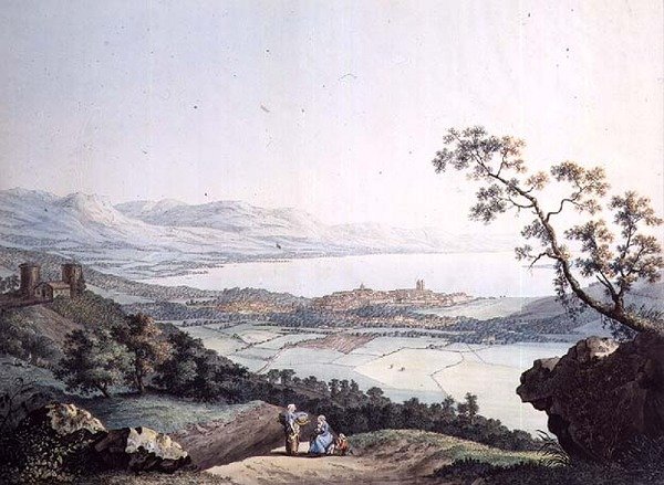 Utsikt över Genève från Saconex i Savojen, graverad av Jean Philippe Linck II (1770-1812) och Jacob Philippe Hackert (1737-1807) (gravyr) av Jean Philippe II (after) Linck