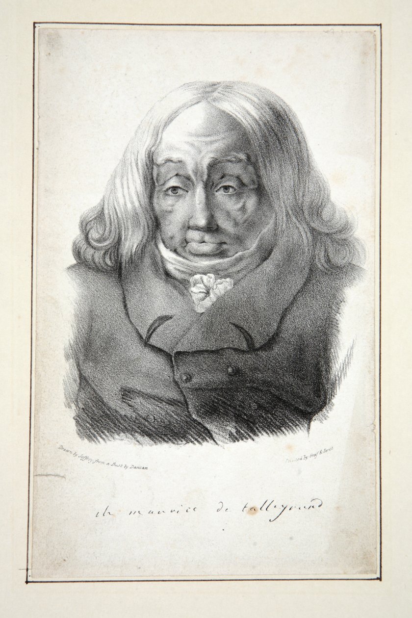 Porträtt av Talleyrand, 79 år gammal, pub.1835 (gravyr) av Jean Pierre (after) Dantan
