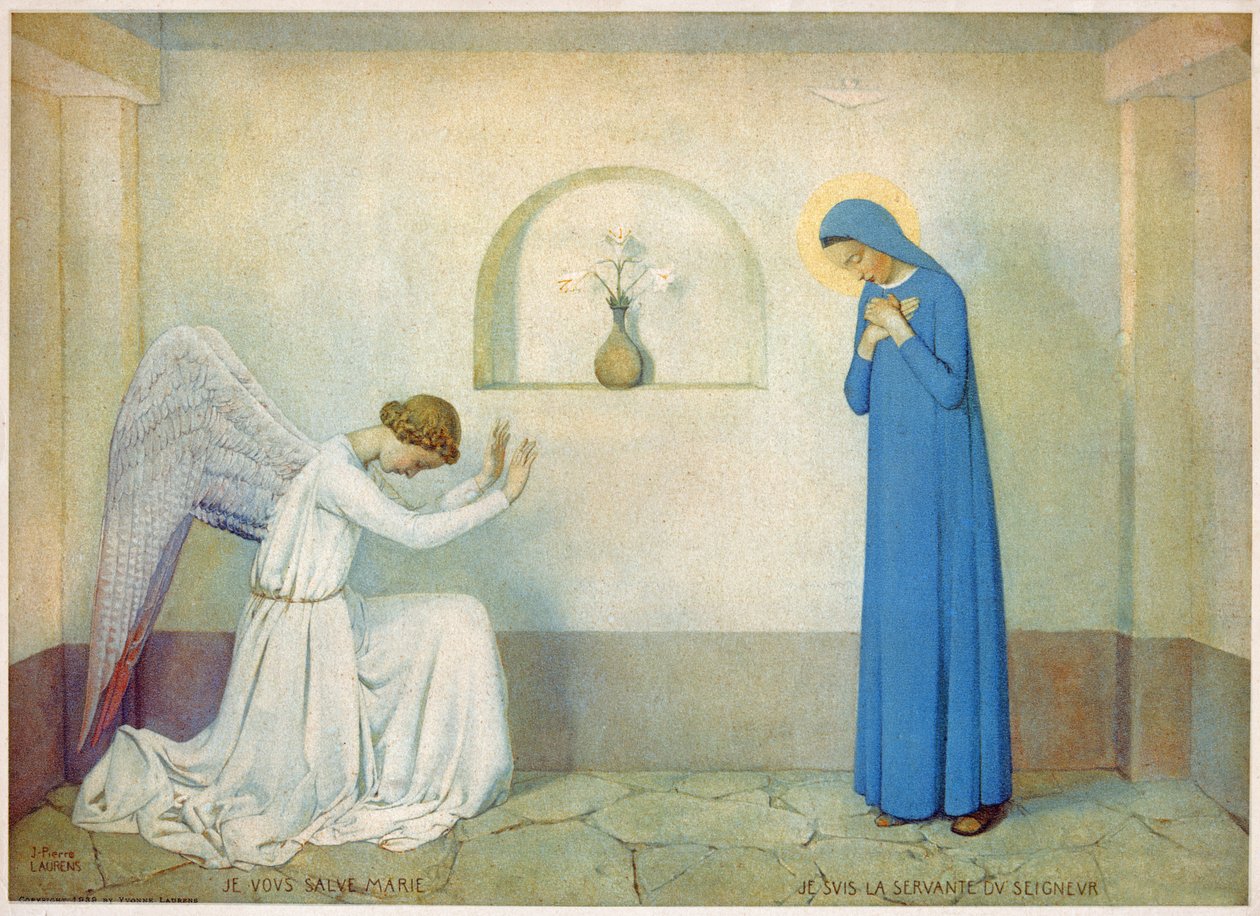 Bebådelse till Jungfrun. (gravyr, cirka 1920) av Jean Pierre Laurens