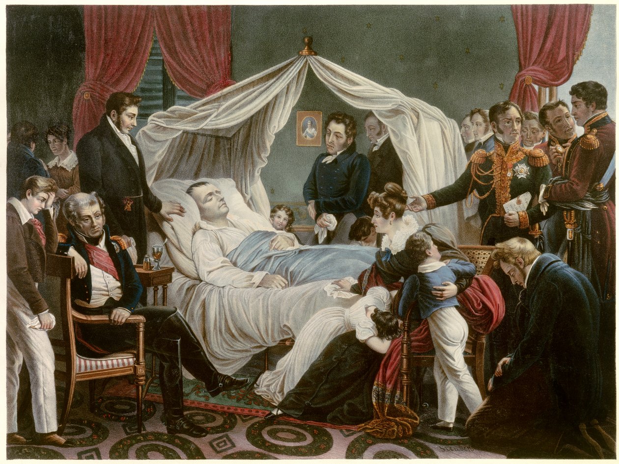 Napoleons död, 1821-05-05 i Sainte Helene Litografi av Jean Pierre Marie Jazet (1788-1871) efter målningen av Charles Auguste Steuben (1788-1856) Malmaison. Slottsmuseet av Jean Pierre Marie Jazet