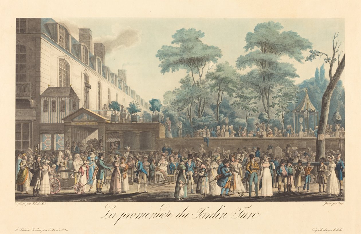 Vandringen i den turkiska trädgården av Jean Pierre Marie Jazet after Jean Joseph Bastier de Bez