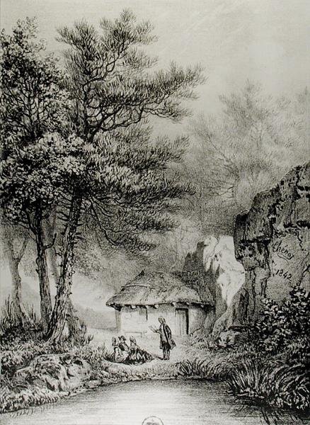 Jean-Jacques Rousseaus (1712-78) Stuga i Ermenonville, 1842 av Jean Pierre after Thenot