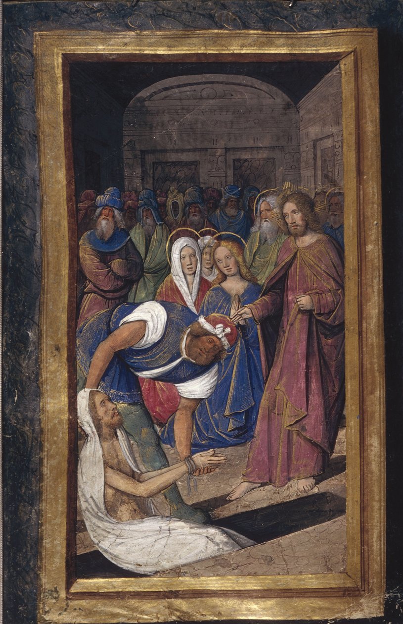 Lazarus uppståndelse från Lettres bâtardes, ca 1490-1510 av Jean Poyet