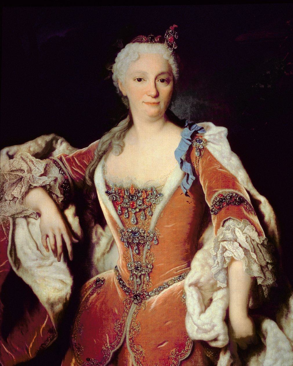 131 0795087/2 Porträtt av Elizabeth Farnese (1692-1766) andra fru till Filip V av Spanien (olja på duk) av Jean Ranc