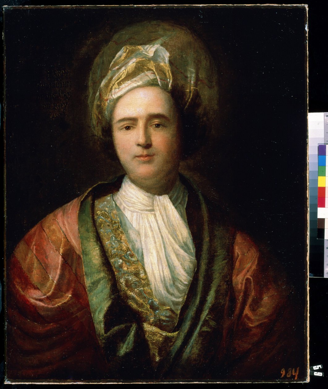 ""Porträtt av en komiker i orientalisk scenkostym"" (Porträtt av en skådespelare) Han bär en turban. Målning av Jean Ranc (1674-1735) Mikhail Kroshitsky Art Museum från 1700-talet, Sevastopol (Sevastopol) Ukraina av Jean Ranc