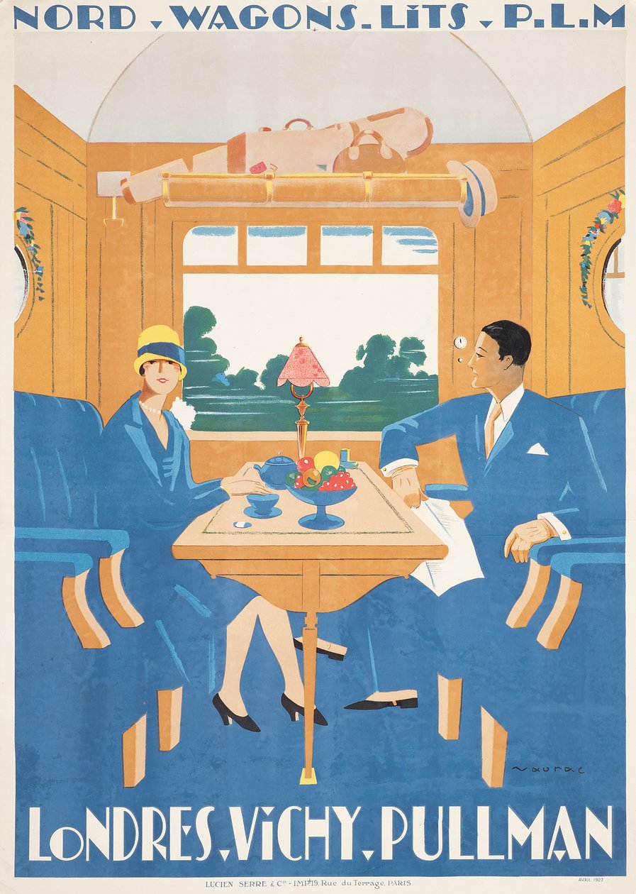 Reklamaffisch för snabbtåget London till Vichy Pullman av Jean Raoul Chaurand Naurac