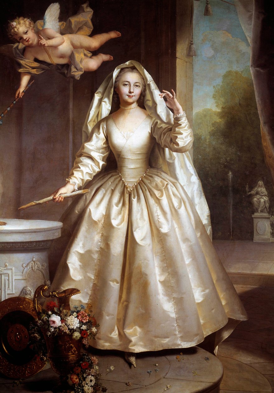 Hellängdsporträtt av Marie Francoise Perdrigeon, Madame Boucher (1716-1734) som en vestalmålning av Jean Raoux (1677-1734) 1733 Sön. 2,61x1,97 m Dijon, Museum of Fine Arts av Jean Raoux