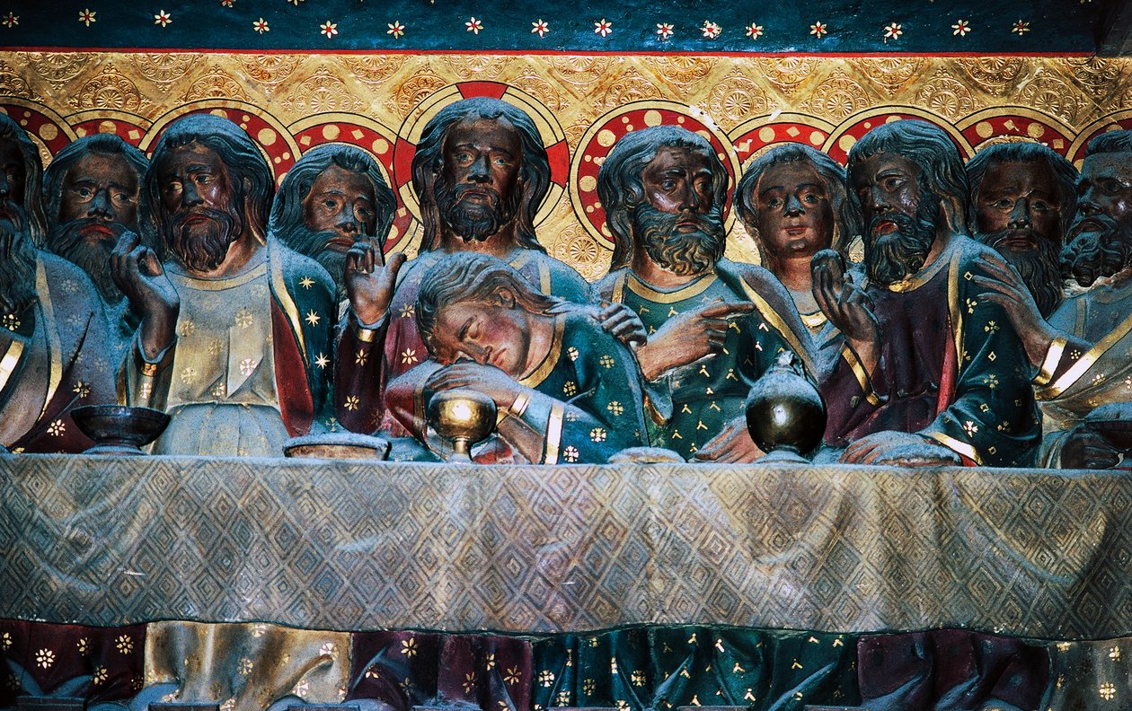Nattvarden, basrelief av kör med berättelser från Kristi liv, av Jean Ravy (död 1345), Notre-Dame-katedralen (UNESCO:s världsarvslista av Jean Ravy