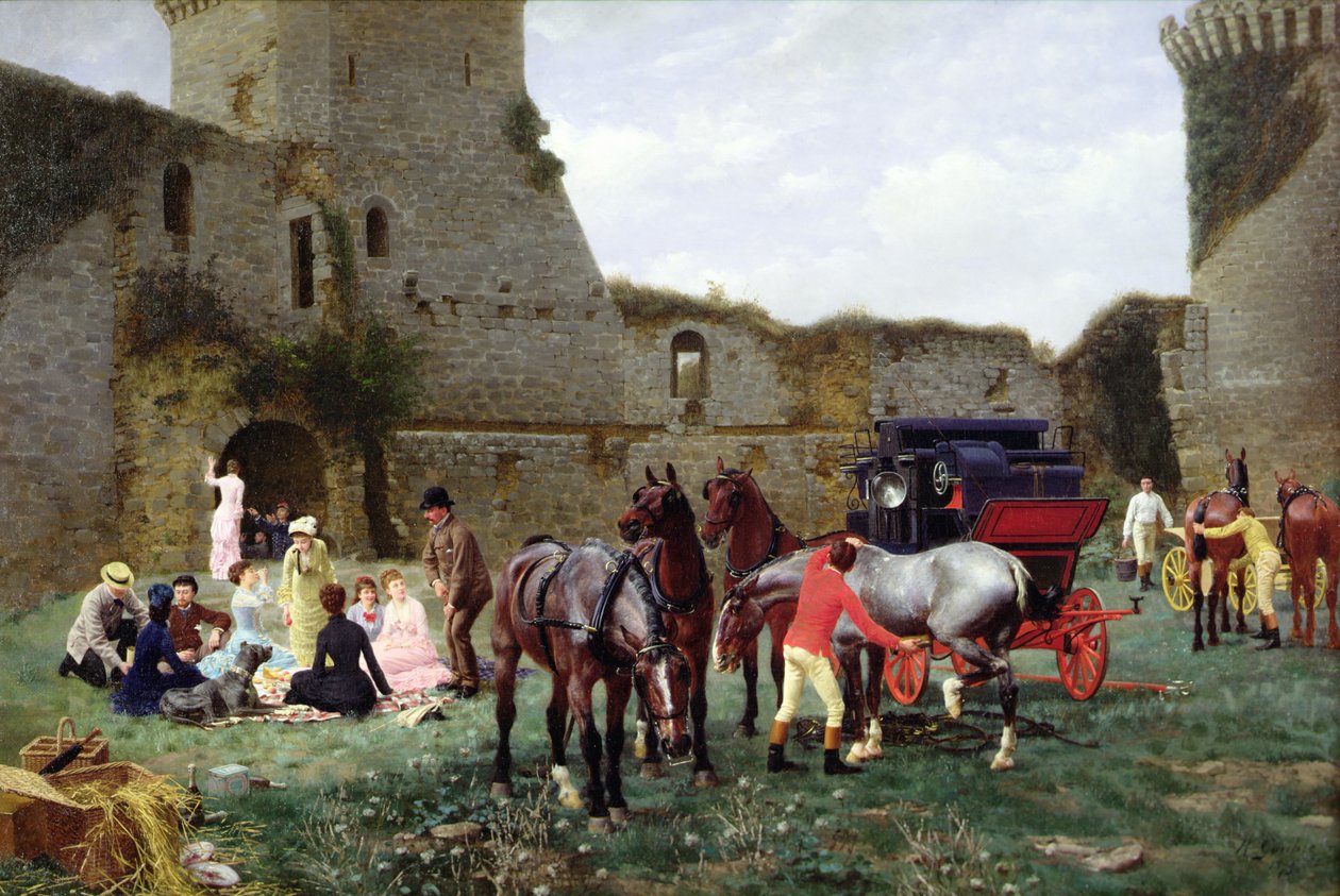 Lunch i ruinerna av Hunaudaye av Jean Richard Goubie