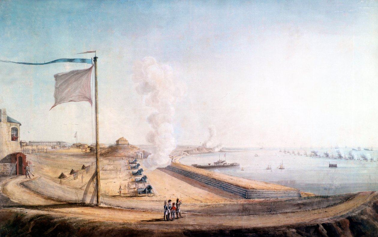 Utsikt över lägret Boulogne-sur-Mer: Napoleon observerar den engelska flottan av Jean Rodolphe Gautier