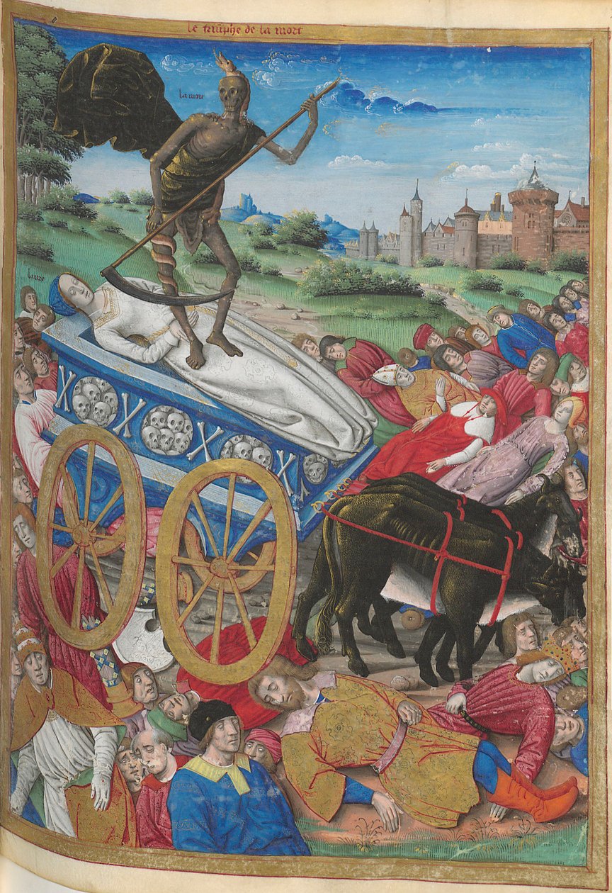 Dödens triumf: Lauras död. Miniatyr från Pétrarque, Les Triomphes, 1500-1505. av Jean Serpin