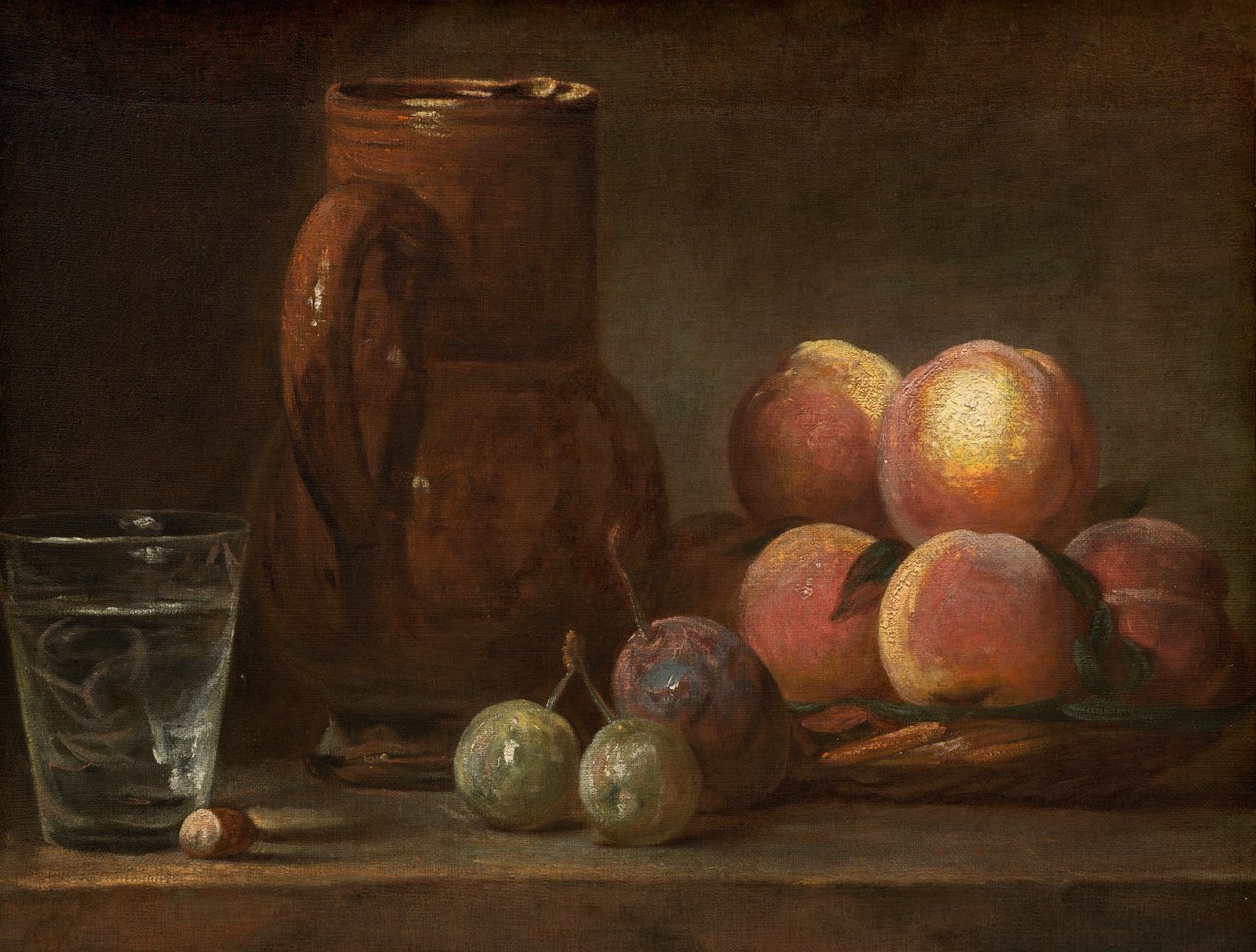 Frukt, kanna och ett glas, ca. 17261728. av Jean Baptiste Simeon Chardin