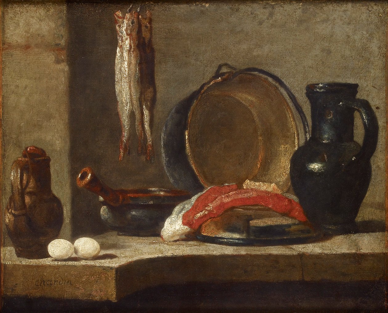 Stilleben av köksredskap, c1733-1734 av Jean Baptiste Simeon Chardin