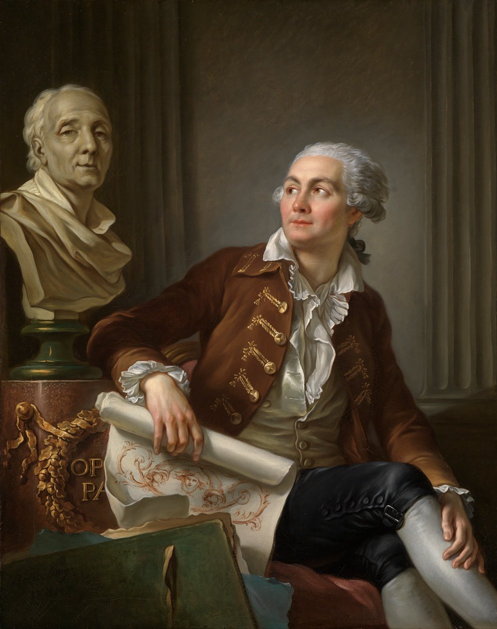 Porträtt av man med byst av Denis Diderot av Jean Simon Berthelemy