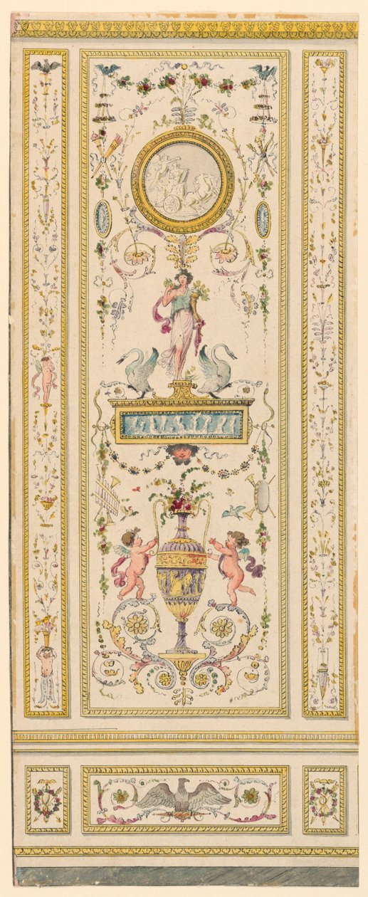Teckning, ornamental panel, 1775-1800 av Jean Simeon Rousseau