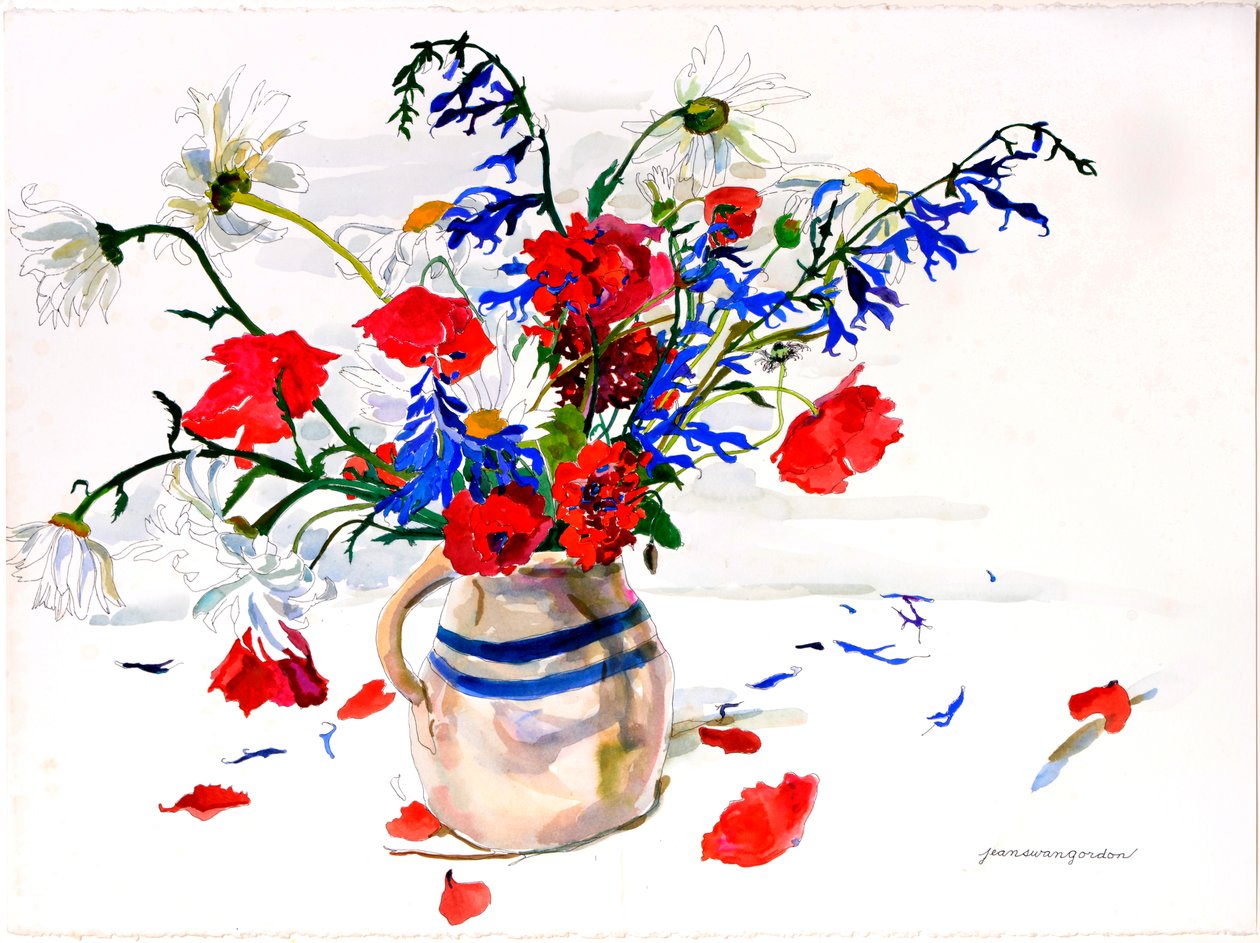 Fallen Petals, Monte Sereno, Kalifornien (akvarell och bläck på papper) av Jean Swan Gordon