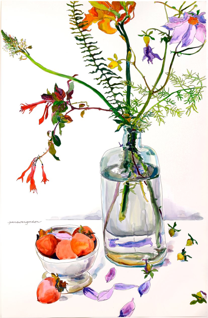 Blomsterstudie med granatäpplen (akvarell  bläck på papper) av Jean Swan Gordon