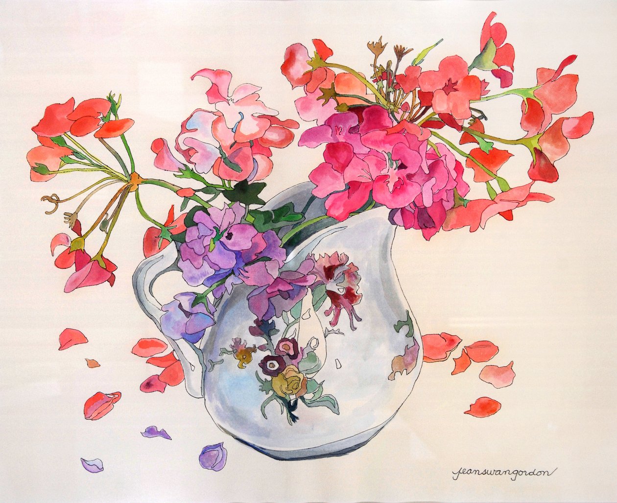 Vårblommor i Limoges Du Barry Creamer (akvarell och bläck på papper) av Jean Swan Gordon