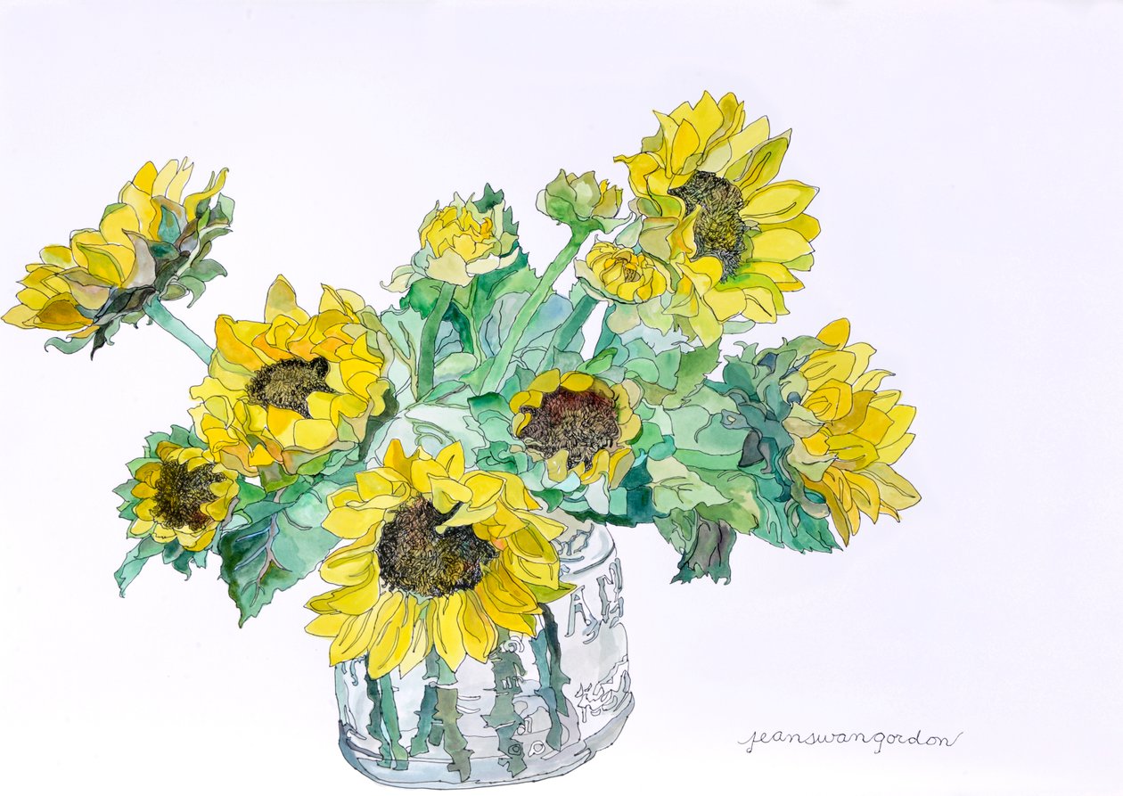 Solrosor, 2007 (akvarell  bläck på papper) av Jean Swan Gordon