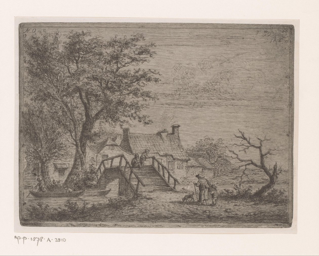 Landskap med träbro över en flod av Jean Théodore Joseph Linnig