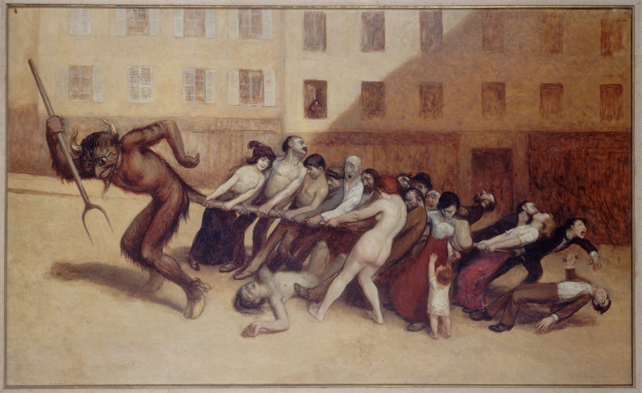 Parisare som drar djävulen i svansen, ca 1920 (olja) av Jean Veber