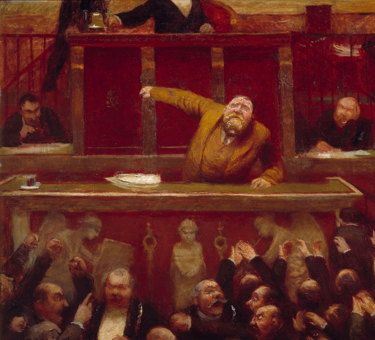 Den socialistiska deputerade Jean Jaures (1859-1914) på deputeradekammarens galleri. Detalj av en målning av Jean Veber (1868-1928) 1903 Paris, Musee Carnavalet av Jean Veber