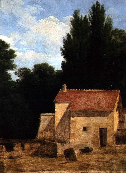Gårdsbyggnad i ett landskap av Jean Victor Bertin