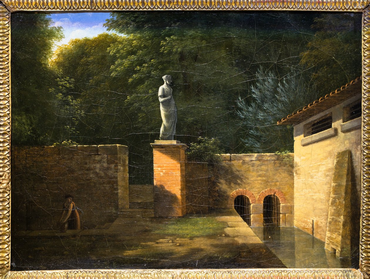 Statyn eller interiör från en park (olja på duk) av Jean Victor Bertin