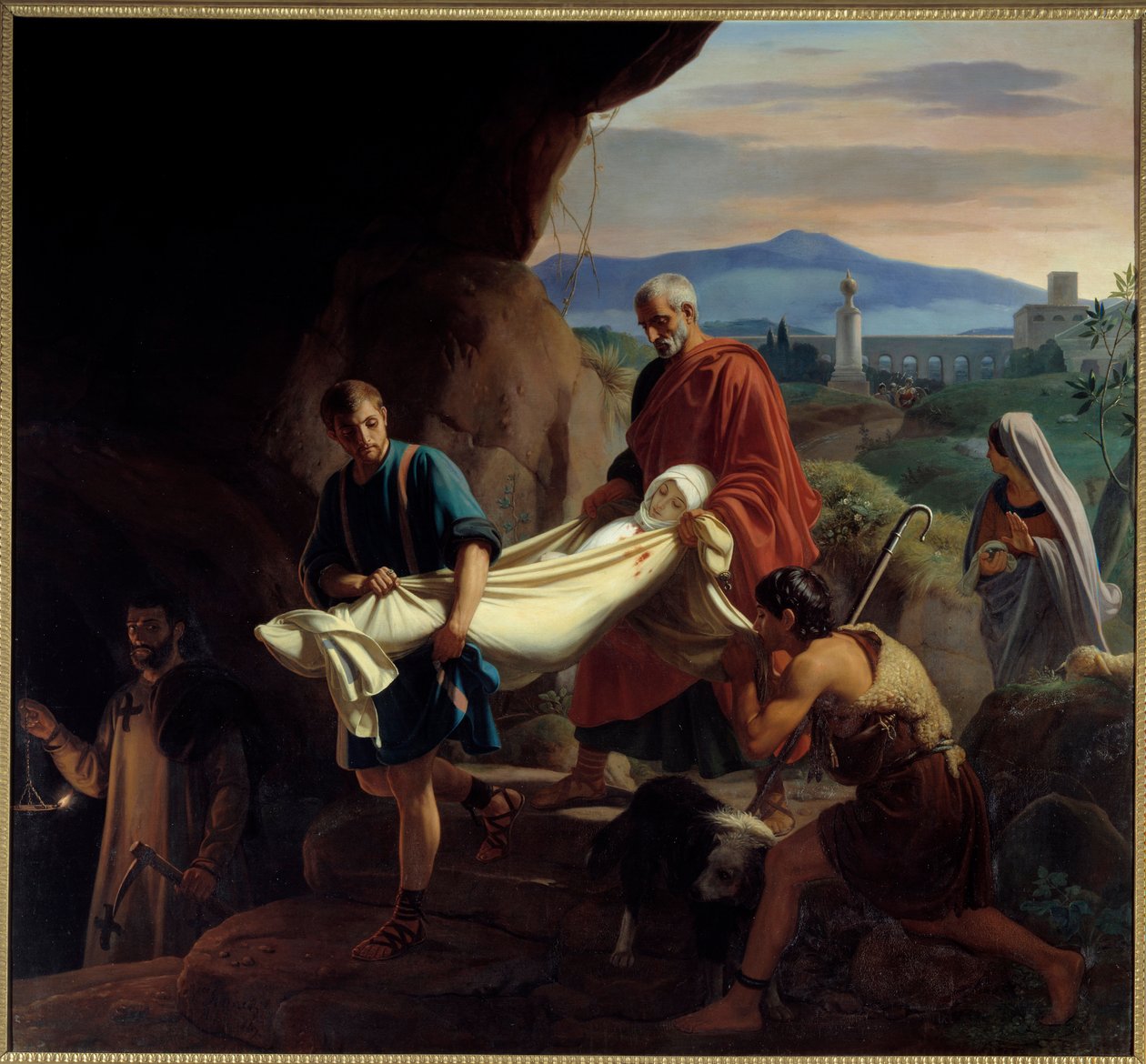Begravning av en ung kristen kvinna i katakomberna i Rom vid tiden för förföljelsen. Målning av Victor Schnetz (1787 - 1870) av Jean Victor Schnetz
