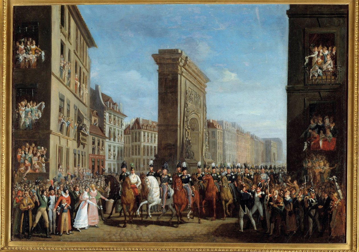 Frankrikes kampanj (Sixieme-koalitionen) "" Suveräna allierades passage på Boulevard Saint Denis den 31/03/1814"" Målning av Jean Zippel (1789-?) 1800-talet sön. 0,17 x 2,22 m Paris, musee Carnavalet - Campaign of France (Sjätte koalitionen) "" Passage av av Jean Zippel