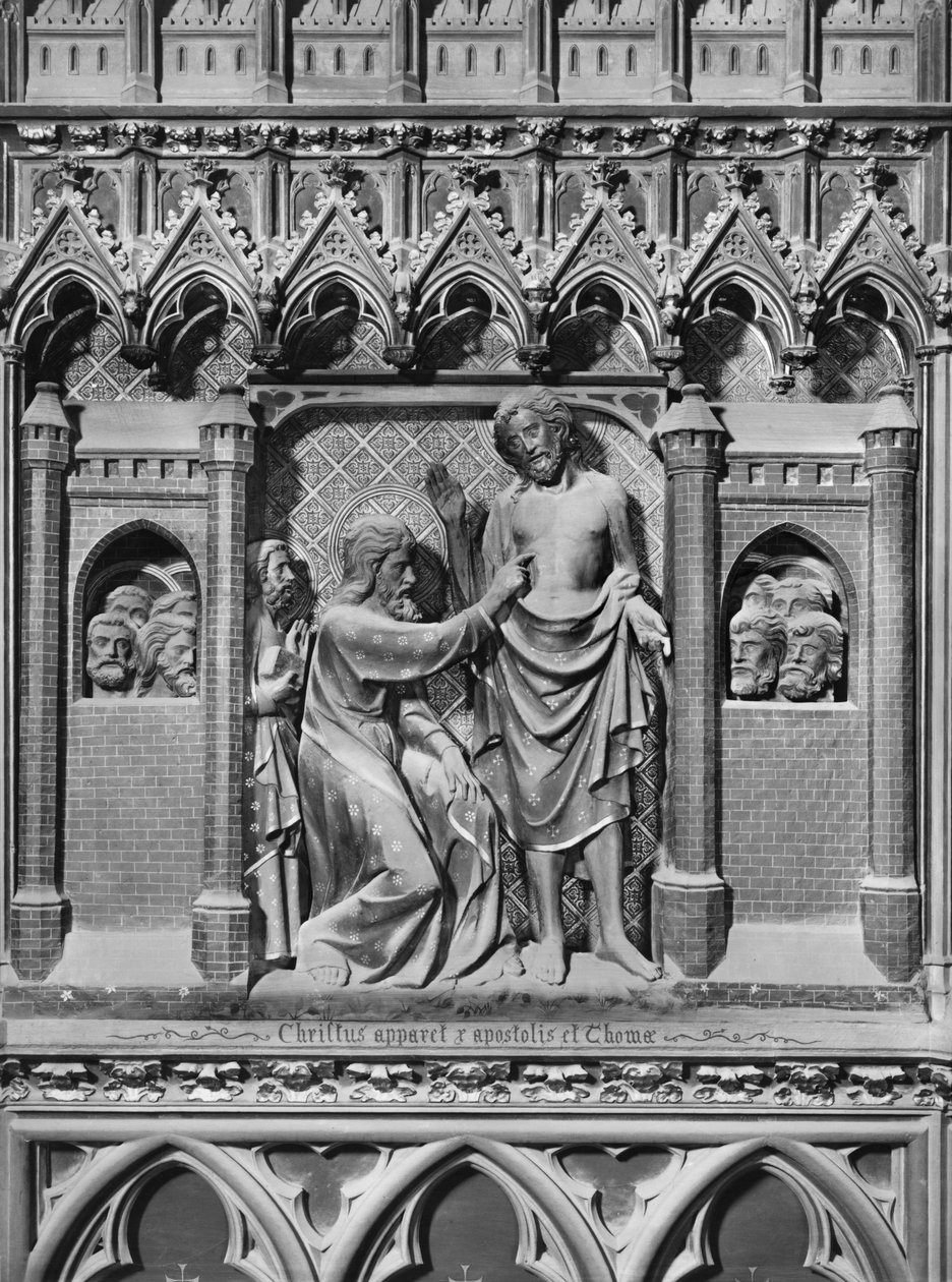Katedral, interiör, körskärm, Jesus Kristus som visar sig för apostlarna, St Thomass misstro, ca 1340-51 (polykrom sten) av Jean and Jean Le Boutellier Ravy