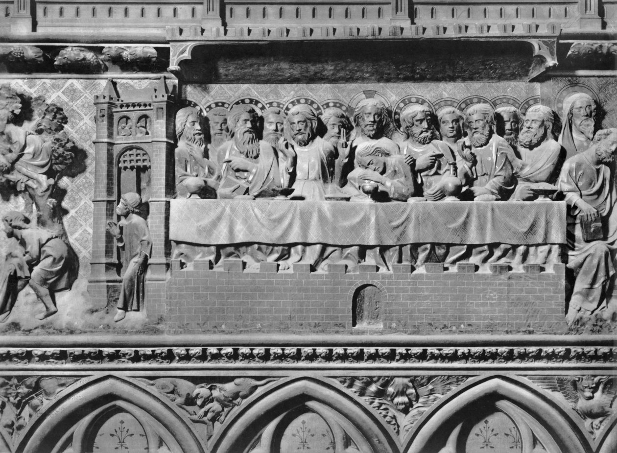 Katedral, interiör, korduk, Nattvarden, ca 1340-51 (polykrom sten) av Jean and Jean Le Boutellier Ravy