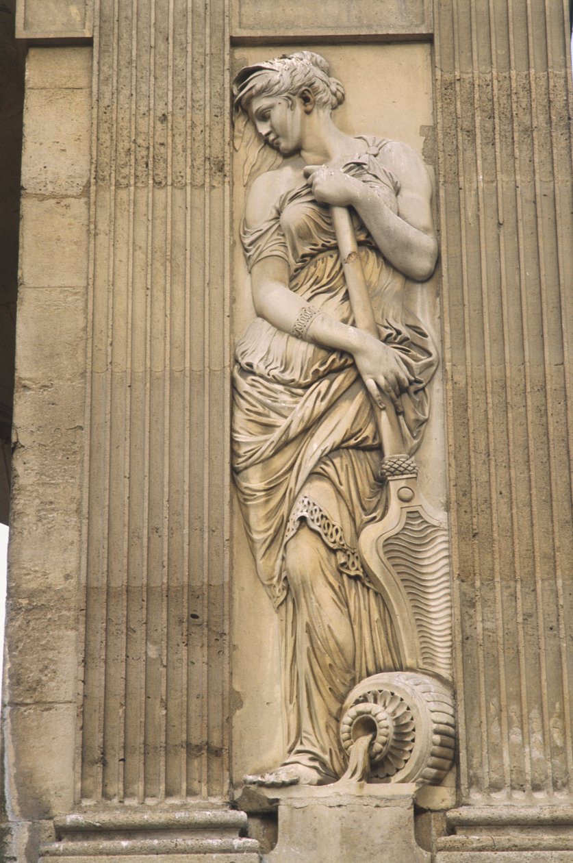 Frankrike, Paris, Les Halles, Fontaine des Innocents, stenristning, staty av kvinna. av Jean and Lescot Pierre Goujon