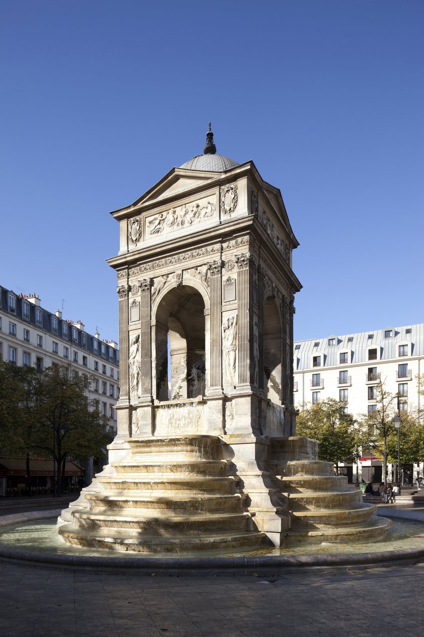 Utsikt över Fontaine des Innocents, i renässansstil, monumental fontän byggd 1549 under Henrik II:s regeringstid (1519-1559) av Jean and Lescot Pierre Goujon