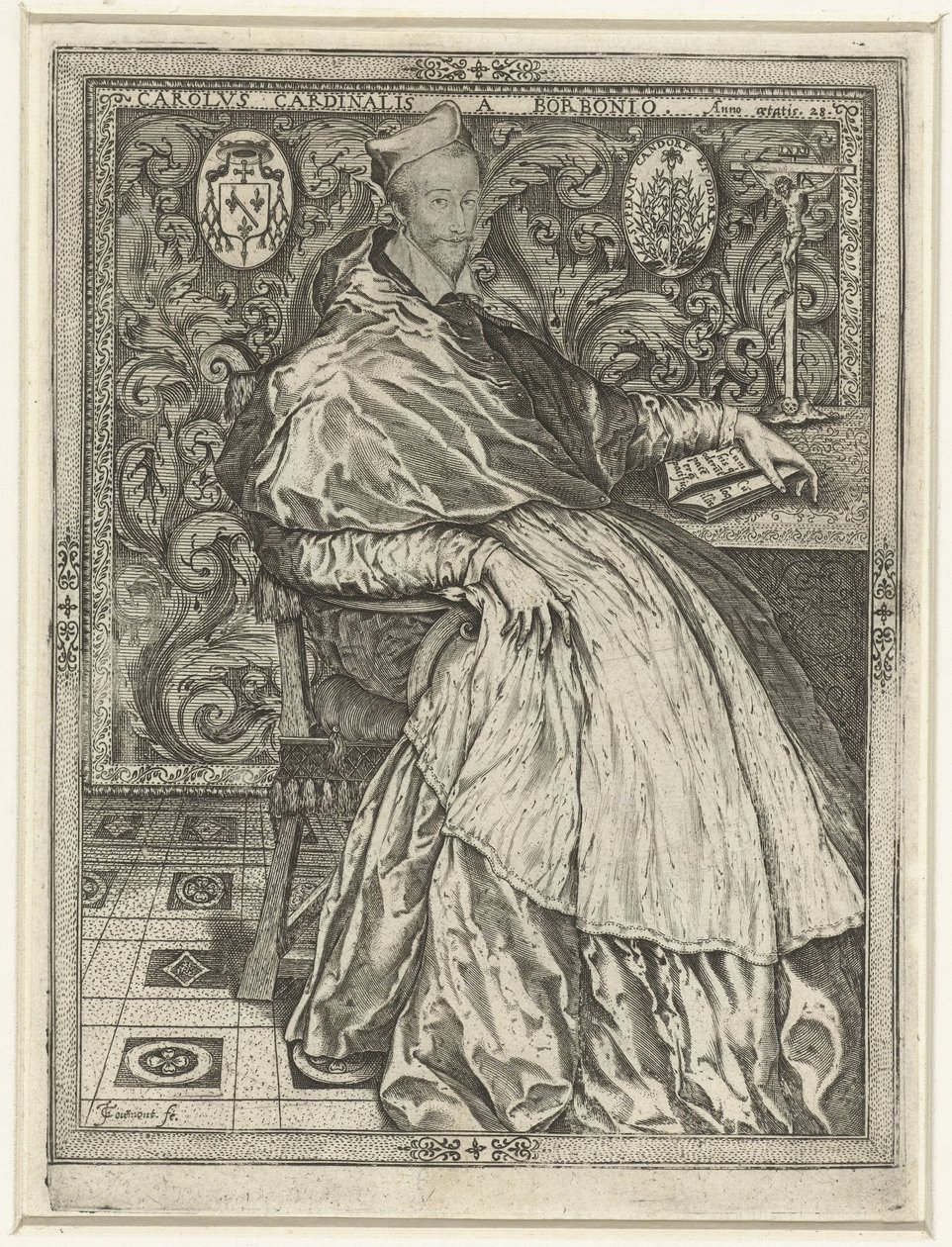 Portret van kardinaal Karel van Bourbon Charles Cardinal of Bourbon vid 28 års ålder av Jean de Gourmont (I)