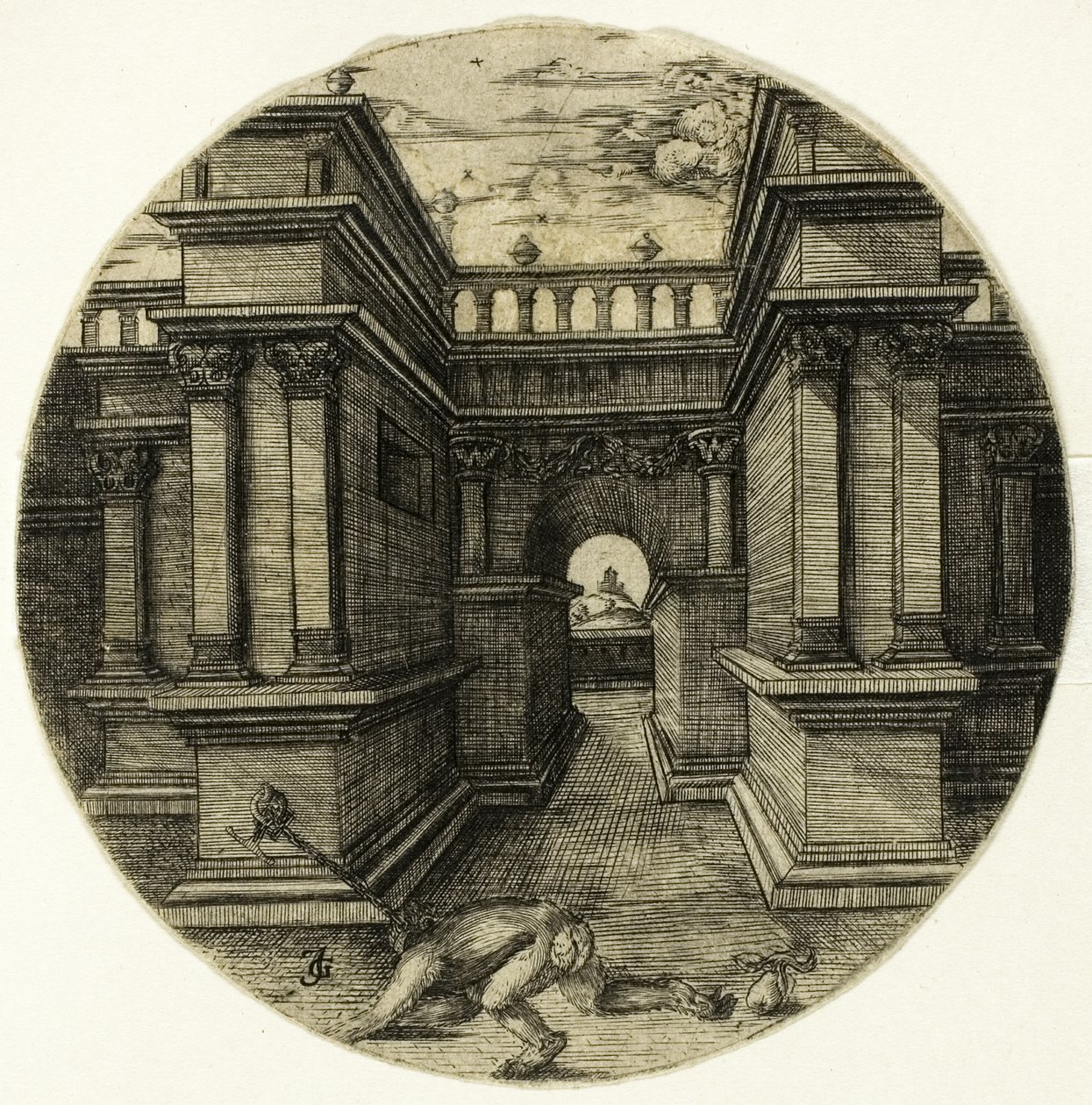 Apen bunden på en innergård av Jean de Gourmont