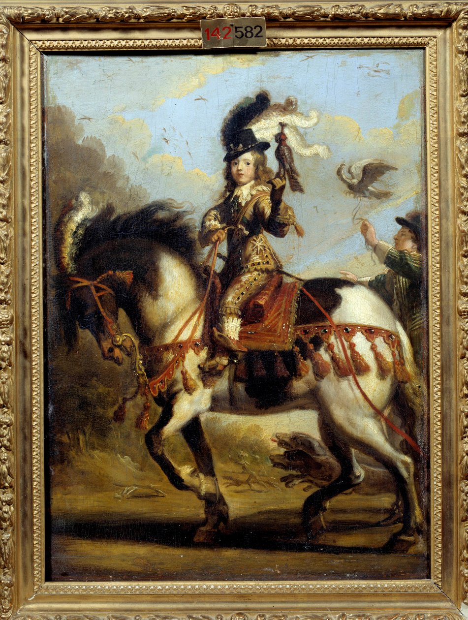 Ridsporträtt av den unge Ludvig XIV (1638 -1715) på väg på jakt. Målning av Jean De Saint Igny (? 1647). Olja på duk. Mått: 0,41 X 0,30 m. Chantilly, Musee Conde av Jean de Saint Igny